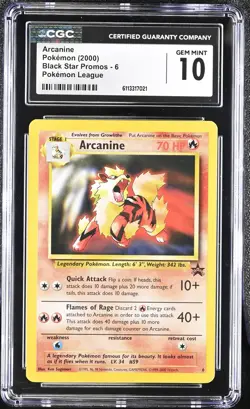 CGC 10 Arcanine 2000 Black Star Promos 6 Pokemon League Graded Pokemon Card - Image 1