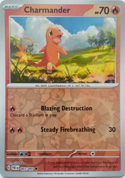 007/091 CHARMANDER REVERSE HOLO PALDEAN FATES POKEMON CARD - Image 1