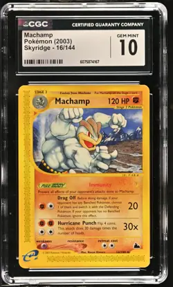 CGC 10 GEM MINT Machamp 2003 Skyridge 16/144 Pokemon Card - Image 1