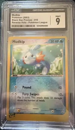 Pokemon Mudkip Black Star Promo Pokemon League #010 CGC Mint 9 - Reverse Holo - Image 1
