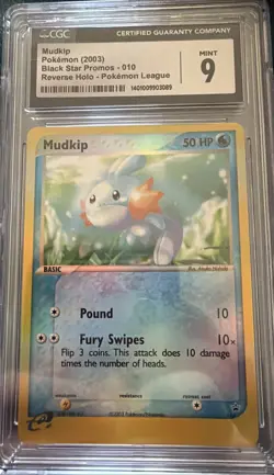 Pokemon Mudkip Black Star Promo Pokemon League #010 CGC Mint 9 - Reverse Holo - Image 2