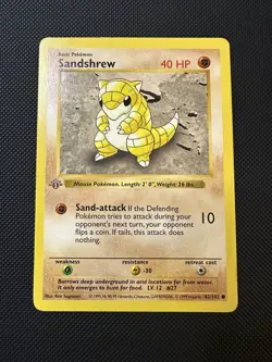 Pokemon Sandshrew Base Set 62/102 1st Edition Gray Stamp Heavily Played HP 🔥 - Image 1