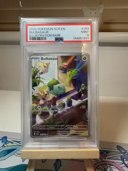 Pokemon TCG Bulbasaur Holo Card Illustration Stellar Crown Rare 143/142 PSA 9 - Image 1