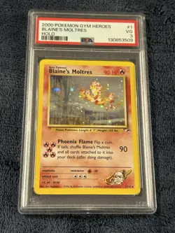 PSA 3 VG Blaine's Moltres 2000 Gym Heroes 1/132 Holo Rare Pokemon Card 🌀SWIRL🌀 - Image 1