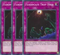 Yugioh - Floodgate Trap Hole x 3 - 1st Edition NM - Free Holographic Card - Image 1