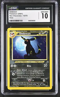 CGC 10 GEM MINT Umbreon 2001 Neo Discovery 13/75 Holo SWIRL Pokemon Card - Image 1