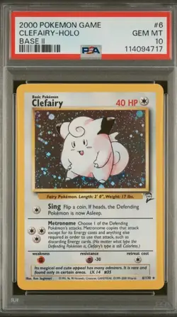 2000 Pokemon TCG Clefairy #6/130 Holo Rare Unlimited Edition Base Set 2 PSA10 - Image 1