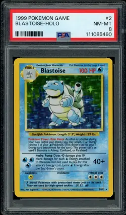 Pokemon PSA 8 Base Set Blastoise 2/102 Holo Rare Unlimited 1999 Near Mint - Image 1
