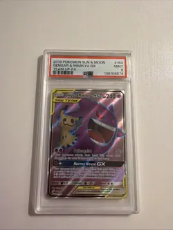 2019 Pokemon Sun and Moon Team Up Gengar Mimikyu GX Card 53/181 PSA 9 Mint - Image 1
