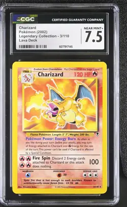 CGC 7.5 Charizard 2002 Legendary Collection 3/110 Non Holo Rare Pokemon Card - Image 1