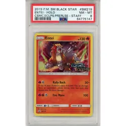 2019 Pokemon Entei Staff Prerelease Black Star Promo PSA 8 SM219 - Image 1