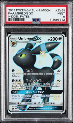 2019 POKEMON SUN & MOON HIDDEN FATES #SV69 FULL ART/UMBREON GX PSA 9 - Image 1
