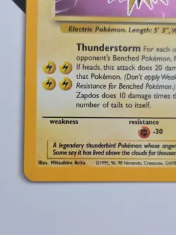 Zapdos 15/62 Fossil Holo Rare Vintage Wotc Card Pokemon Basic Electric Type - Image 5