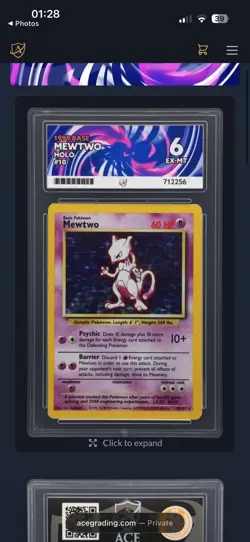 Pokemon Mewtwo TCG Holo Rare Card Base Set 10/102 WOTC 1999 ACE 6 - Image 3