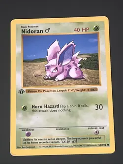 Nidoran 55/102 1st Edition Shadowless Base Set Pokemon 1999 WOTC English Vintage - Image 1