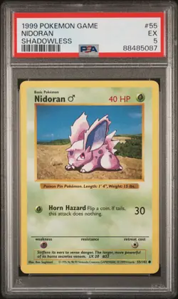 1999 POKEMON GAME 55 NIDORAN SHADOWLESS PSA 5 - Image 1