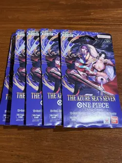 5x One Piece OP14 - THE AZURE SEA’S SEVEN - Sleeved Blister Booster Packs - Image 1