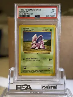 1999 Pokemon Game Base NIDORAN SHADOWLESS #55 PSA 9 Mint RARE - Image 1