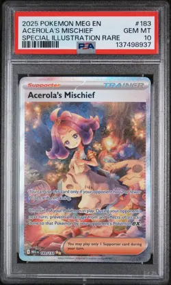 2025 Pokemon Mega Evolution Base #183 SIR Acerola's Mischief PSA 10 Gem Mint - Image 1