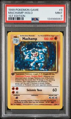 1999 POKEMON GAME 1ST ED #8 MACHAMP-HOLO PSA 9 - Image 1