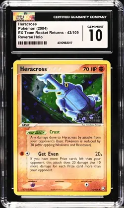 2004 Pokemon EX Team Rocket Returns Heracross 43/109 Reverse Holo cgc 10 - Image 1