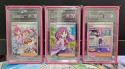 (3) Pokemon Lacey Trainer Cards, TAG 10, SIR, Ultra Rare, with Graded Guards - Image 1