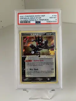 2021 Pokemon SWSH BSP Greninja Gold Star Celebrations ETB Promo #144 - PSA 8 - Image 1