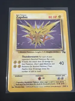 Pokemon TCG Zapdos Holo Rare Unlimited 15/62 Fossil Base Set 1999 WOTC VTG LP - Image 1