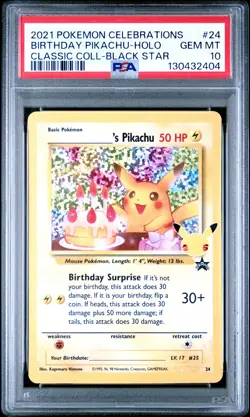 2021 POKEMON CELEBRATIONS CLASSIC COLL #24 BIRTHDAY PIKACHU-HOLO PSA 10 - Image 1