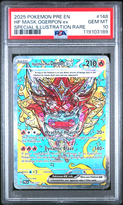PSA 10 Hearthflame Mask Ogerpon ex 148 Prismatic Evolutions English Pokemon Card - Image 1