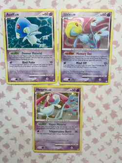 Pokemon TCG Mysterious Treasures Lot Of 3 Azelf, Uxie, Mesprit Holo Rare Cards - Image 1