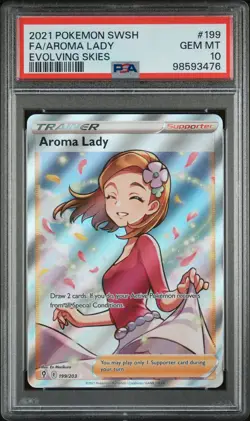 2021 POKEMON SWORD & SHIELD EVOLVING SKIES #199 FULL ART/AROMA LADY PSA 10 - Image 1