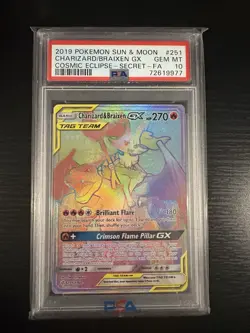 Pokemon Charizard & Braixen GX Cosmic Eclipse Secret Rare Full Art #251 PSA 10 - Image 1