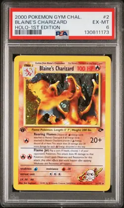 2000 POKEMON GYM CHALLENGE HOLO-1ST ED #2 BLAINE'S CHARIZARD PSA 6 - Image 1