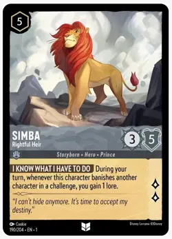 4x Disney Lorcana Simba Rightful Heir 190/204 Uncommon NM Card Regular - Image 2
