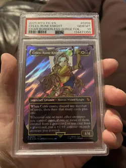 2025 MTG FINAL FANTASY BORDERLESS SURGE FOIL #0209 CELES, RUNE KNIGHT PSA 10 - Image 1