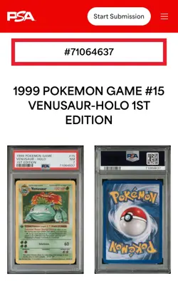 1st Edition Venusaur 1999 Pokemon Game #15 Holo PSA 7 NM Thick Stamp - Image 3