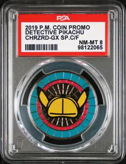 Detective Pikachu PSA 8 Metal Coin 2019 Pokemon Charizard GX Case File - Image 1