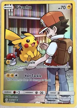 Pokemon Pikachu & Red Full Art Character Rare Cosmic Eclipse Holo Card 241/236 - Image 1
