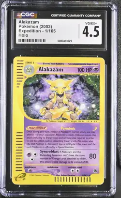 Pokemon Card CGC 4.5 Alakazam Holo Expedition 1/165 - Image 1