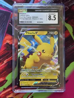 Pokemon TCG SWSH061 Pikachu v Black Star Promos Holo Card Near Mint CGC 8.5 - Image 1