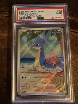 2025 POKEMON DRI EN-DESTINED RIVALS ILLUSTRATION RARE #194 MISTY'S LAPRAS PSA 9 - Image 1
