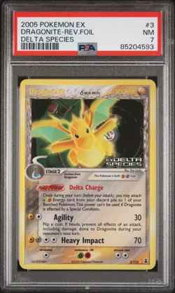 2005 POKEMON EX DELTA SPECIES #3 DRAGONITE-REVERSE FOIL PSA 7 - Image 1