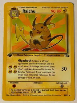 Pokemon 1st Edition Fossil Raichu NM/M 29/62 Non-Holo Rare CCG Unplayed - Image 1