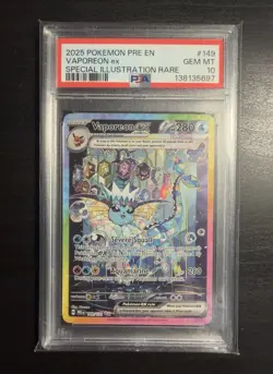 2025 POKEMON PRE EN-PRISMATIC EVOLUTIONS #149 VAPOREON EX PSA 10 SIR - Image 1