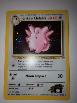 Pokemon TCG Erika's Clefable Gym Heroes Holo Rare Card 3/132 NP NM or higher - Image 1
