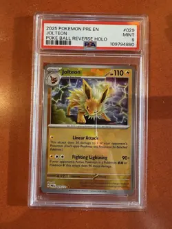 2025 POKEMON PRE EN-PRISMATIC EVOLUTIONS POKE BALL REVERSE HOLO JOLTEON PSA 9 - Image 1