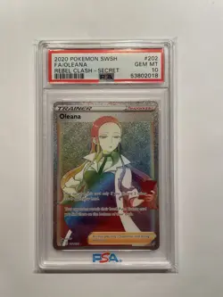2020 POKEMON SWORD & SHIELD REBEL CLASH #202 OLEANA SECRET RARE FULL ART PSA 10 - Image 1