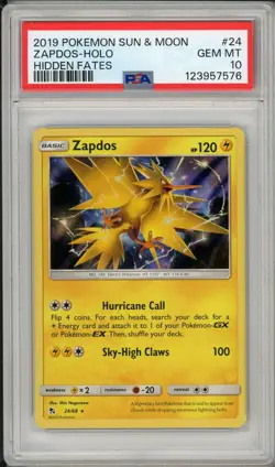 2019 Pokemon Sun & Moon Hidden Fates Zapdos Holo #24 PSA 10 - Image 1
