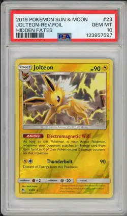 2019 Pokemon Sun & Moon Hidden Fates Jolteon Reverse Foil Holo #23 PSA 10 - Image 1